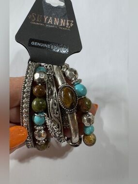 Shyanne Turquoise & Earth-Tone Mixed Stone Stretch Bracelet Stack